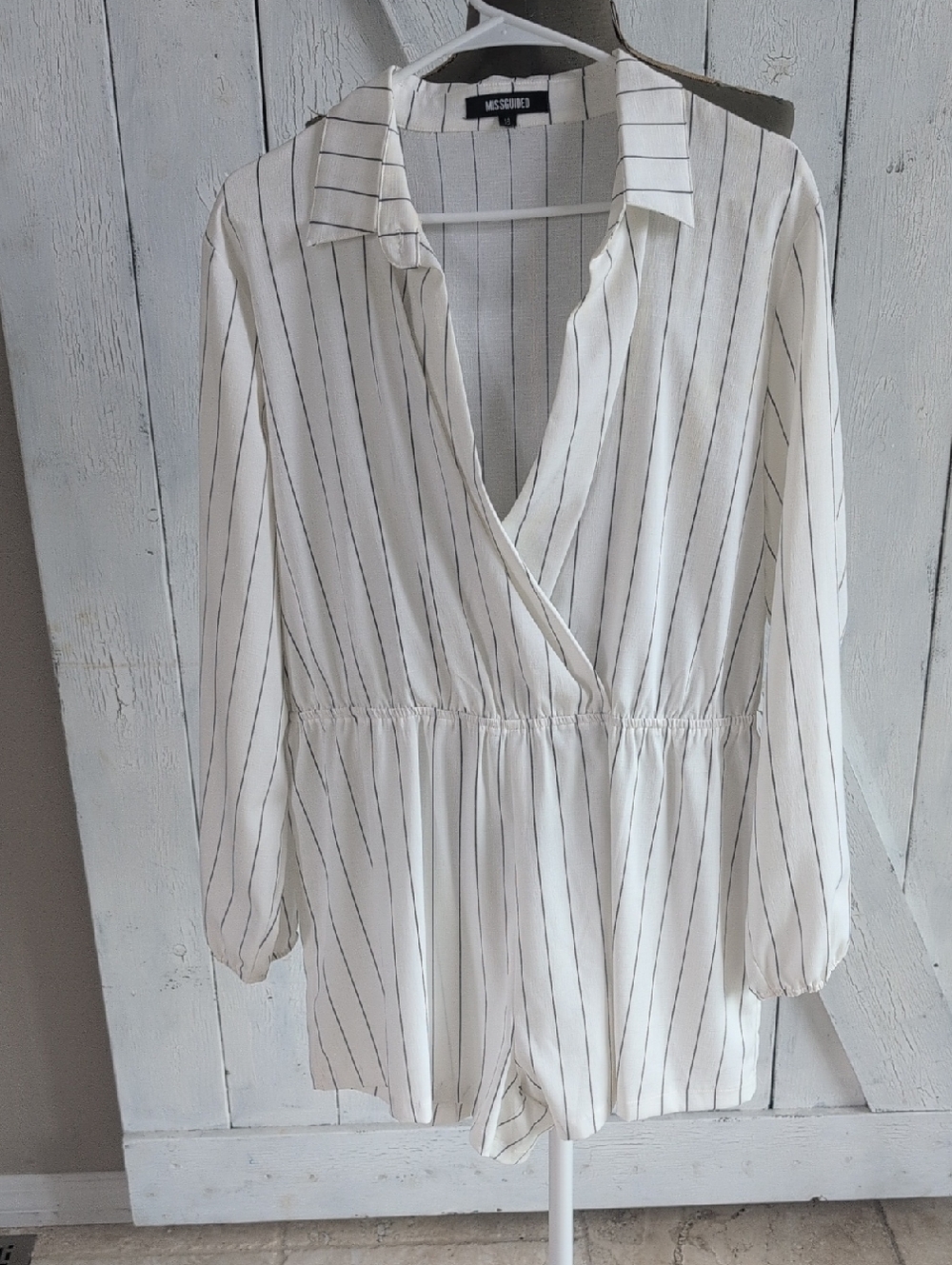Missguided White and Black Vertical Stripe Wrap Romper